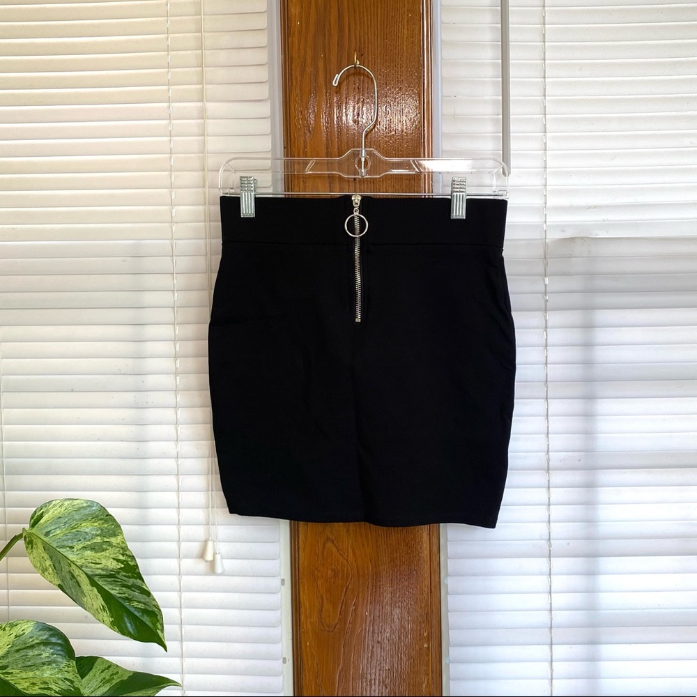 Revamped Women's Size Small High Waist Black Mini Skirt Zip Front Detail